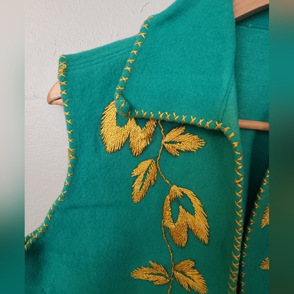 Vintage 1970s Golden Silk Thread Embroidered Wool Vest - Picture 3 of 14